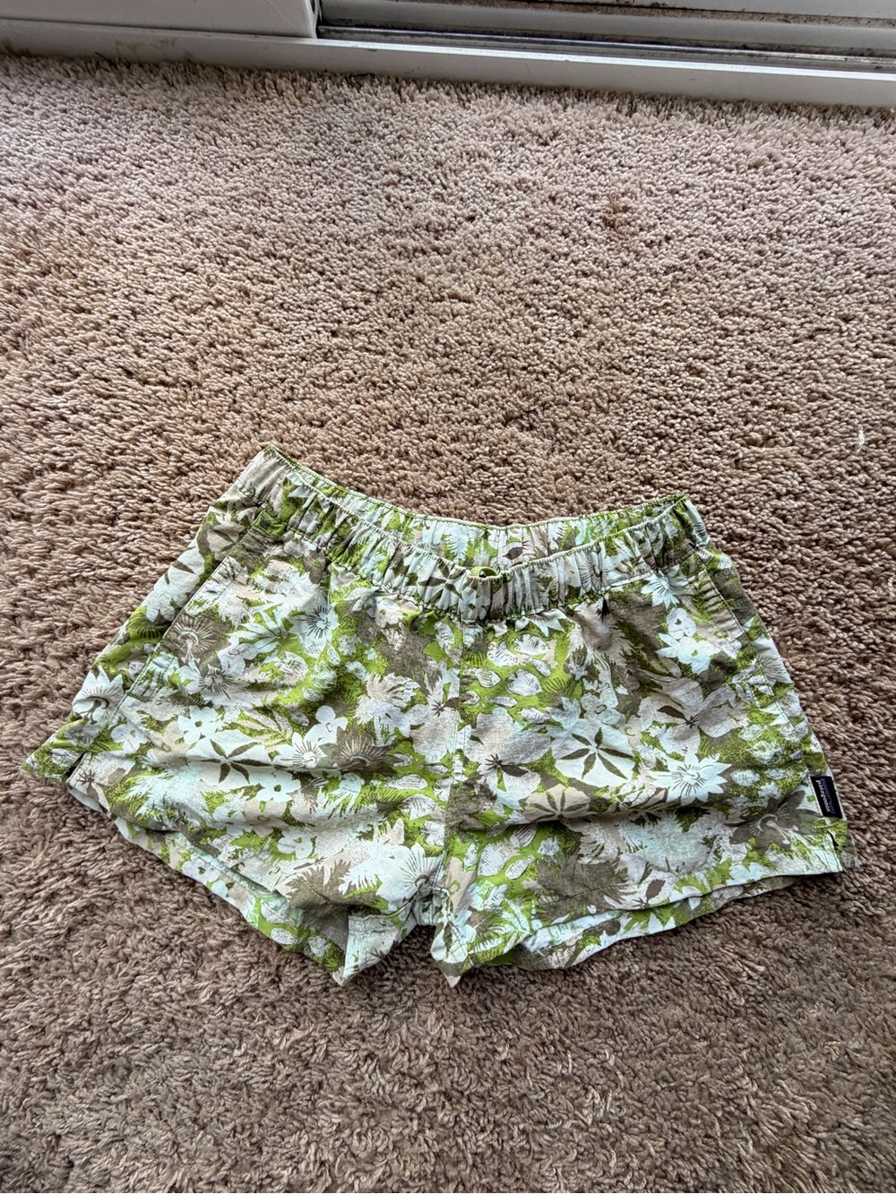 Patagonia Green & White tropical Athletic Shorts with pockets